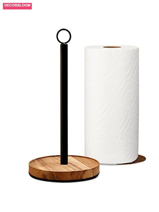 Other - Solid Acacia Wood Paper Towel Holder with Metal Base, Freestanding Farmhouse